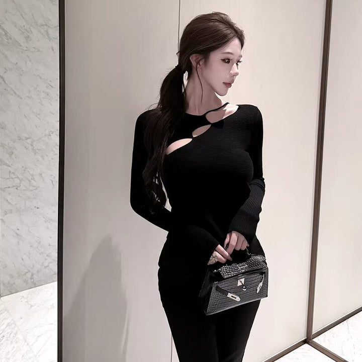 【tops】フロントカットニットトップス Q7949