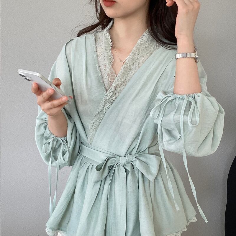 【tops】レースドッキングクロスネックトップス Q8282