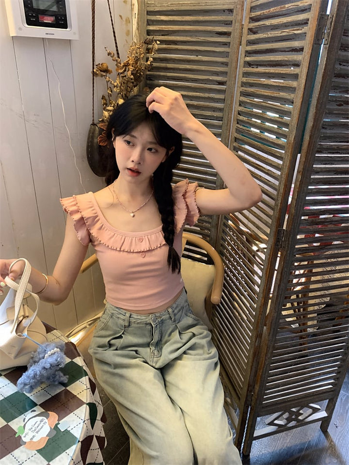 【tops】ギャザーフリルTシャツ　M25238