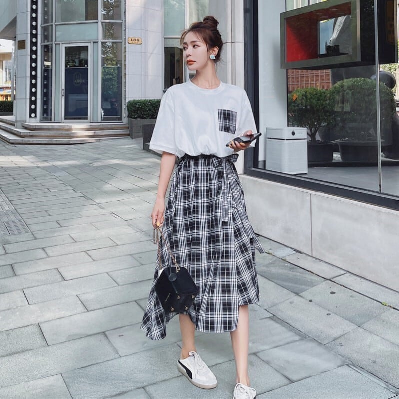 【dress】輝いて超人気 ! チェック柄切り替えワンピース　M16802