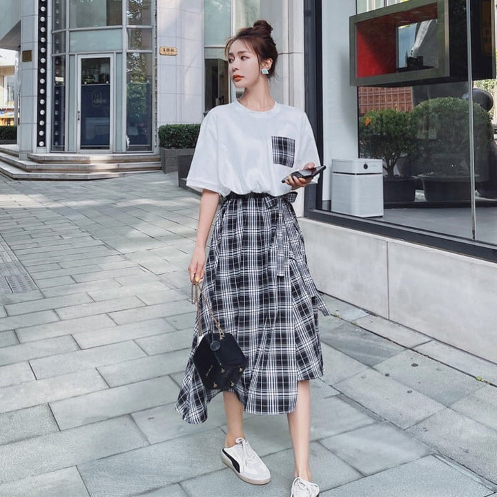【dress】輝いて超人気 ! チェック柄切り替えワンピース　M16802