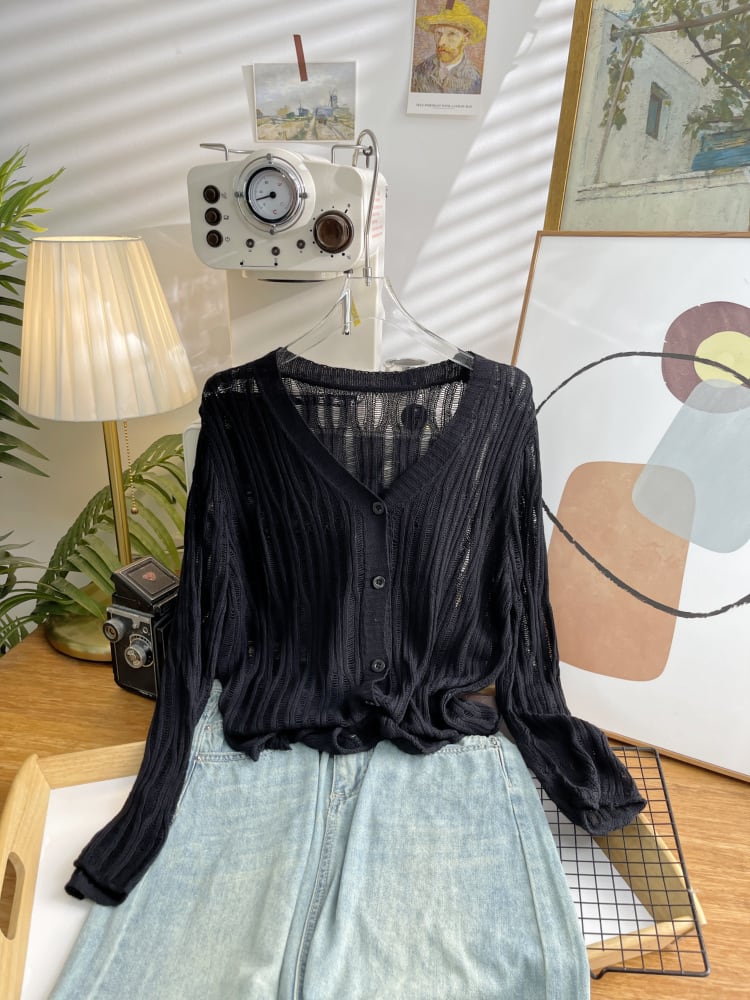 【outer】カットワーク薄手ニットカーデ　M24937