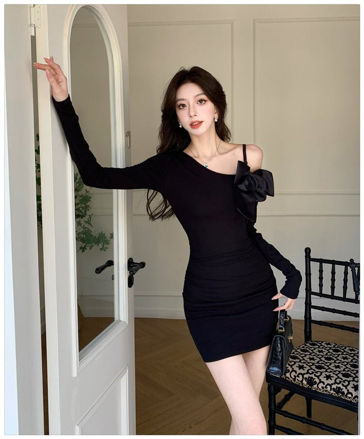 【dress】オフショルダーリボン付きワンピース　M29344