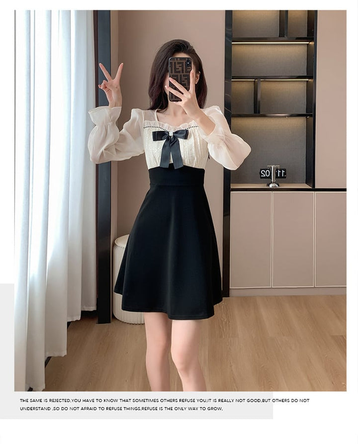 【dress】リボン付き切り替えデートワンピースオシャレ　M17575