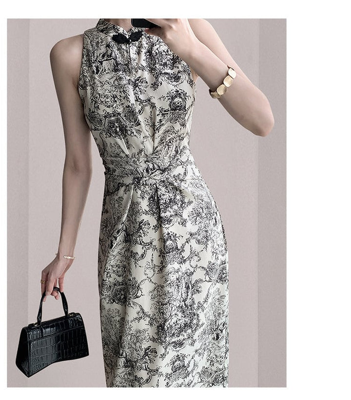 【dress】韓国系ノースリーブプリントワンピースおしゃれ　M17313