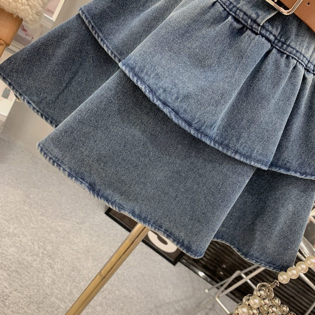 【dress】ファー付きデニムワンピース 　N2168