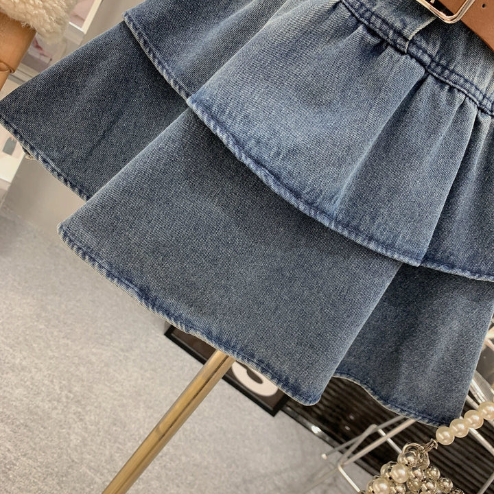【dress】ファー付きデニムワンピース 　N2168