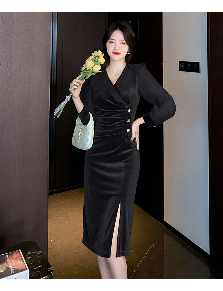 【dress】高級感 エレガントオシャレフリルワンピース　M17365