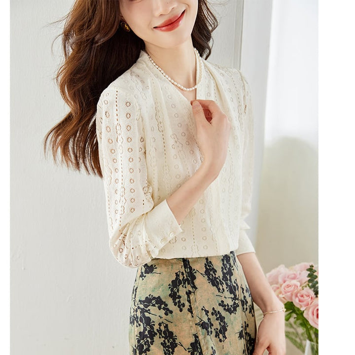 【tops】人気アイテム ! エレガントVネックシャツトップス　M17044