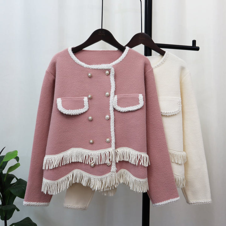 【outer】ダブルボタンフリンジニットカーデ　M17856