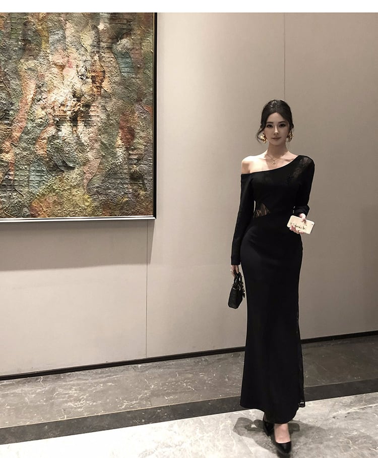 【dress】オフショルダーレース切り替えワンピース　M28707