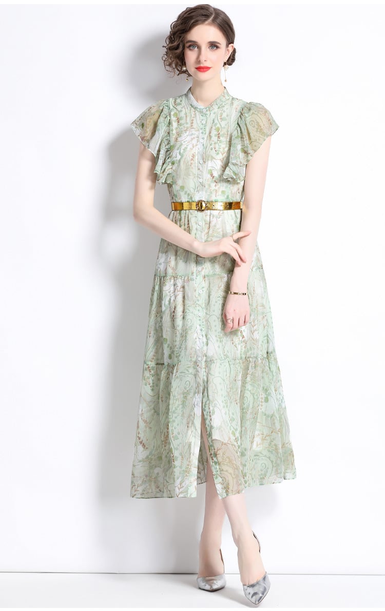 【dress】女性力を高める～フリルプリントワンピース　M16944