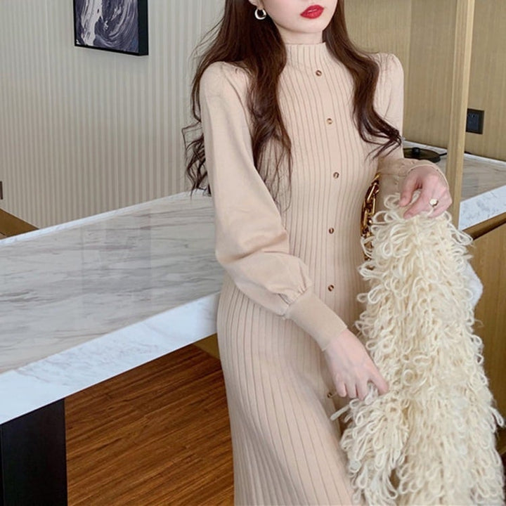 【dress】ボタンデザインニットワンピース　M26867