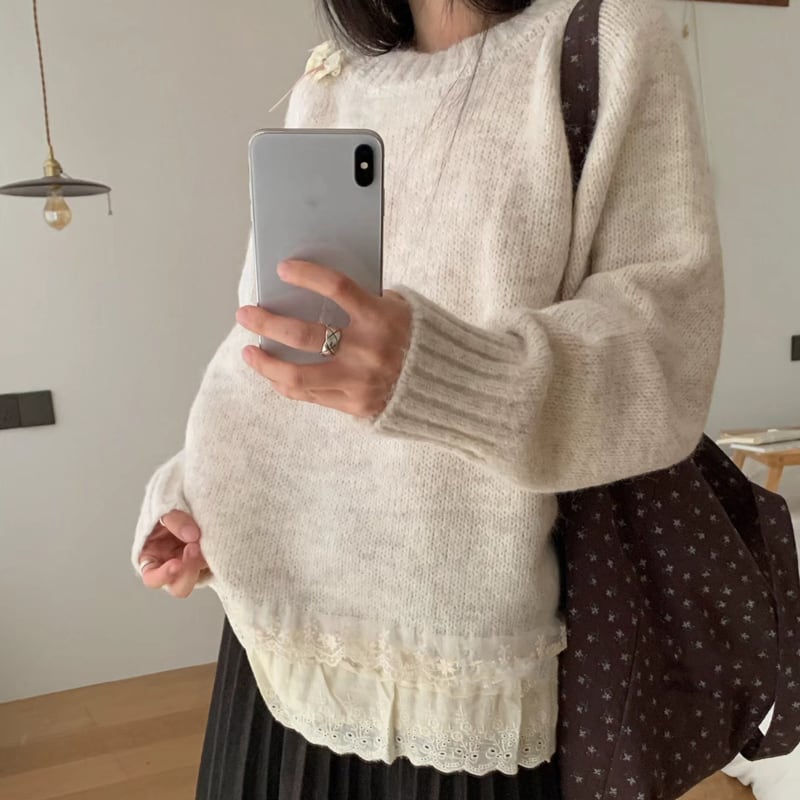【tops】レースドッキングニットトップス Q7775