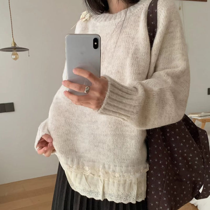 【tops】レースドッキングニットトップス Q7775