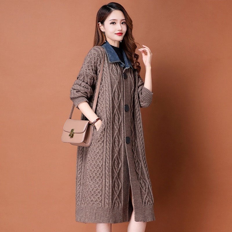 【outer】デニム切り替えロング丈ニットカーデ　M17828