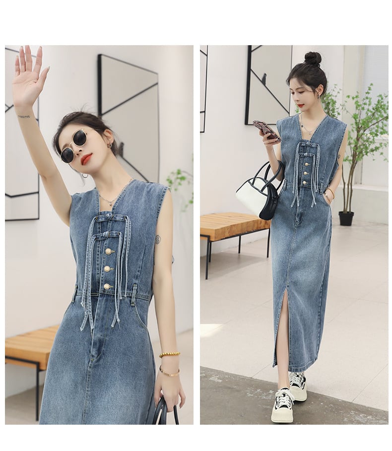 【dress】絶対流行ファッションノースリーブデニムワンピース　M16834