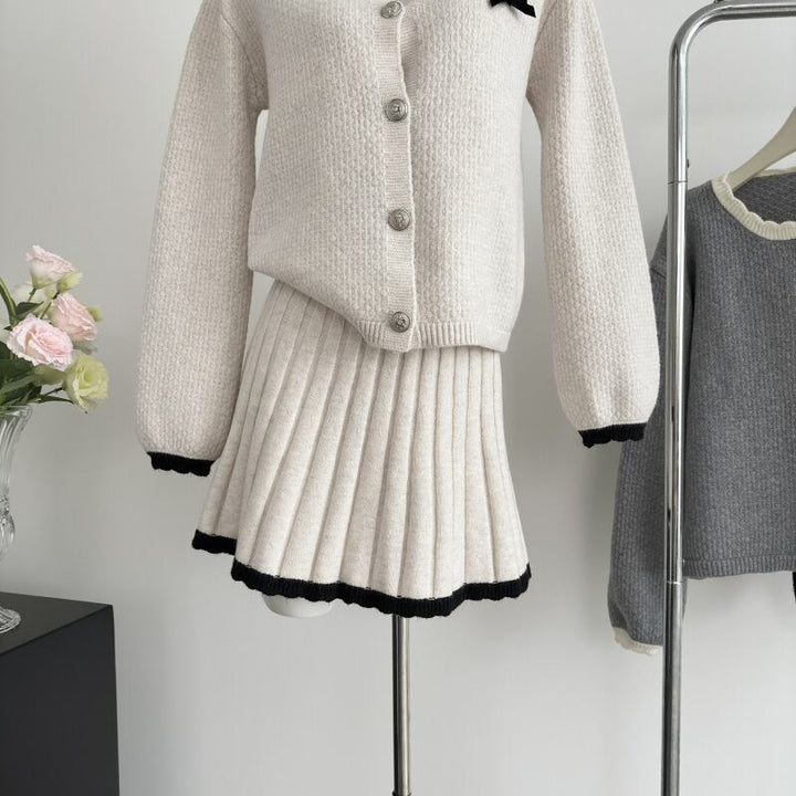 【set】ニットカーデ×プリーツスカートセット　M27515