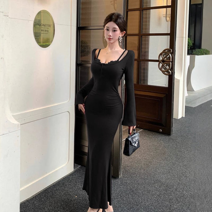 【dress】レースフェイクレイヤードワンピース Q7514