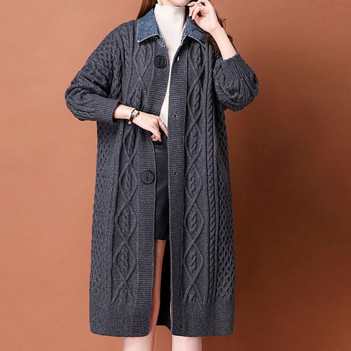 【outer】デニム切り替えロング丈ニットカーデ　M17828