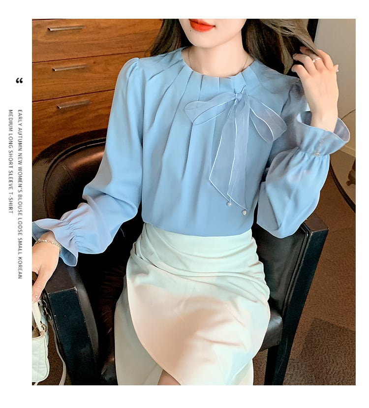 【tops】今季マストバイエレガントリボン付きシャツトップス　M16787