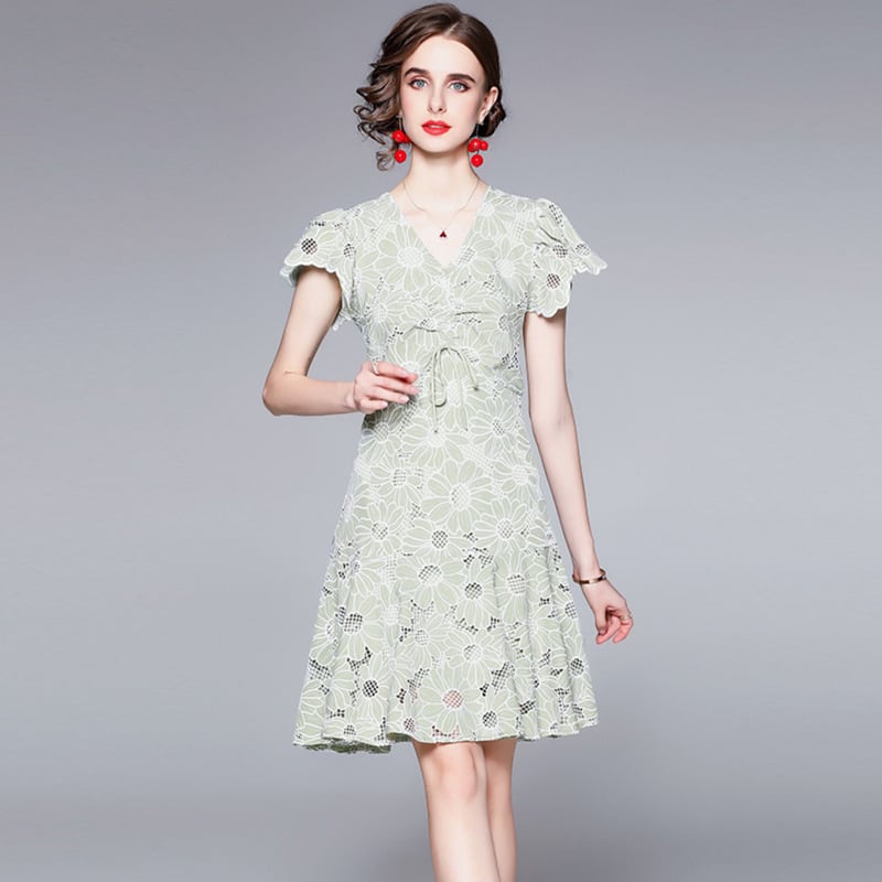 【dress】エレガントカットワークフリルデートワンピース　M17450