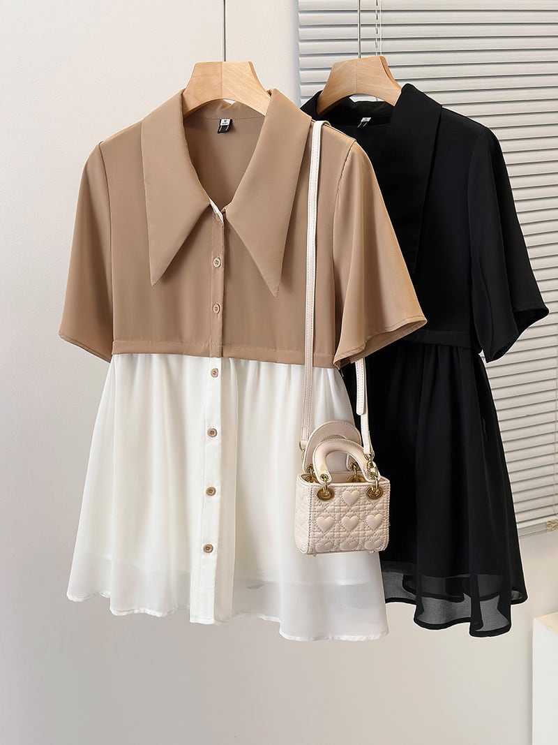 【dress】韓国系超人気切り替えシャツワンピースゆったり　M16780