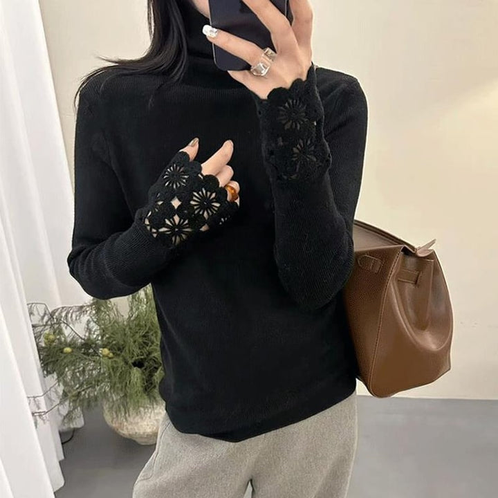 【tops】ハイネックカットワークニットトップス Q7654