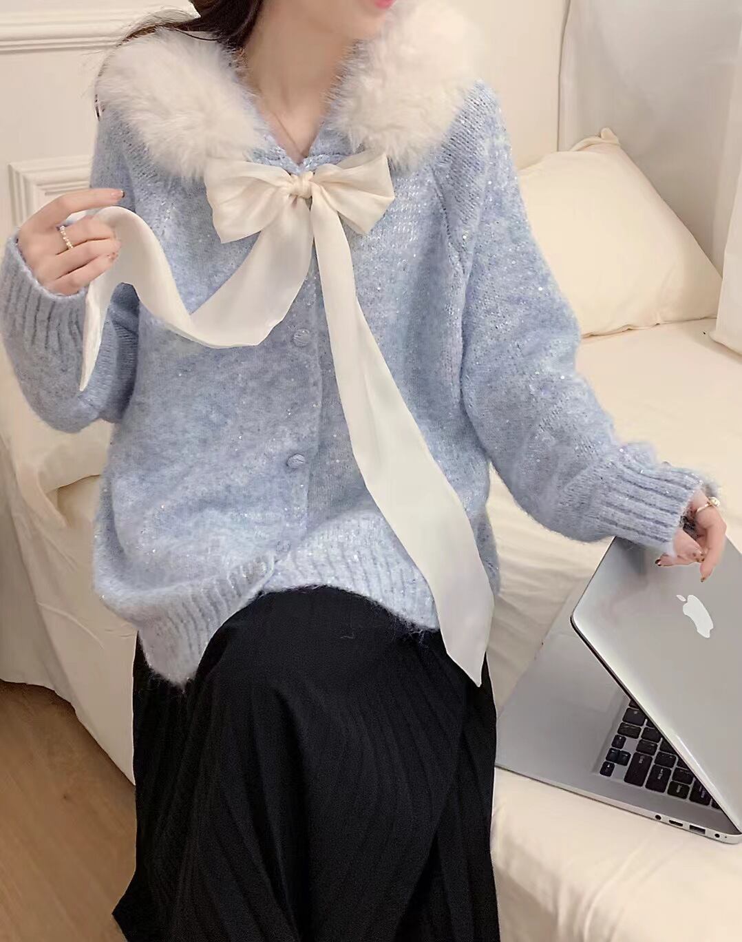 【outer】ファー付きニットカーデ　M28080
