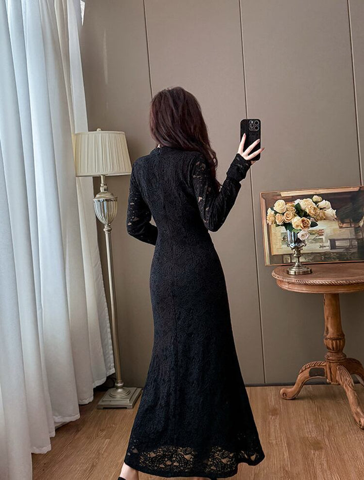 【dress】ファー付きレースワンピース Q7498