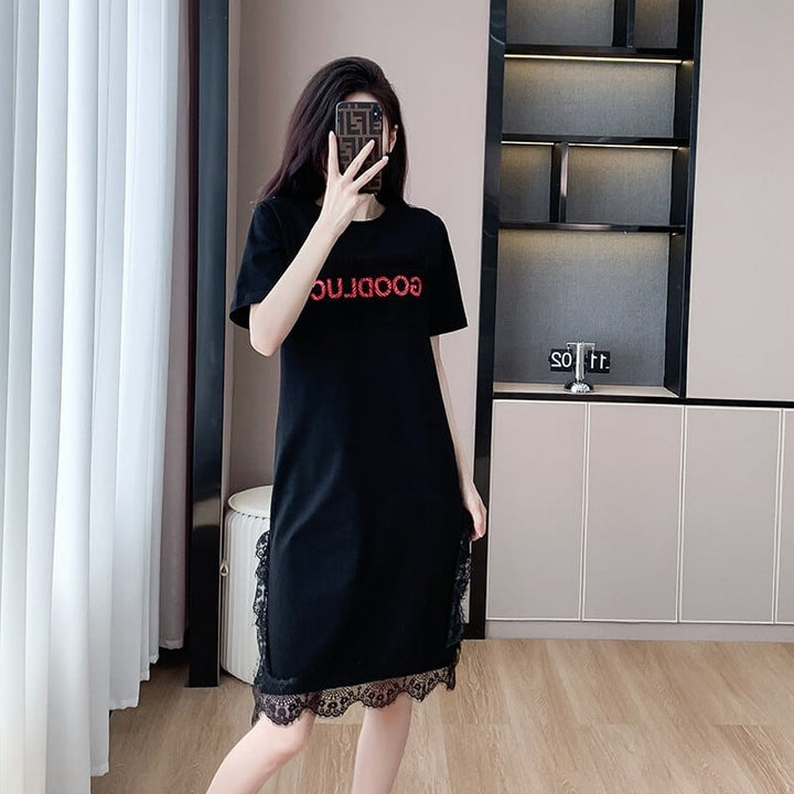 【dress】絶対欲しいレース切り替えTシャツワンピース　M17164