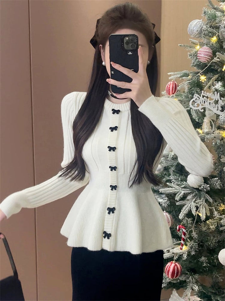【tops】リボン付きニットセーター　M25810