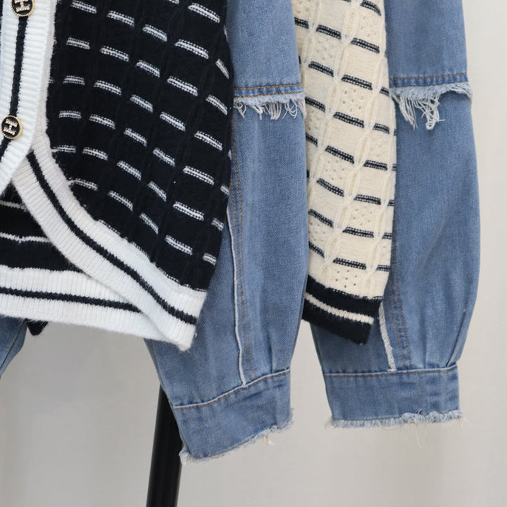 【outer】デニムドッキングニットカーデ　M18258