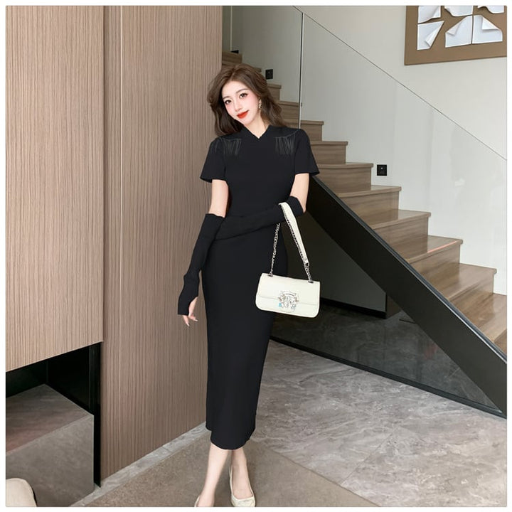 【dress】ニットワンピースアームカバー付き　M18252