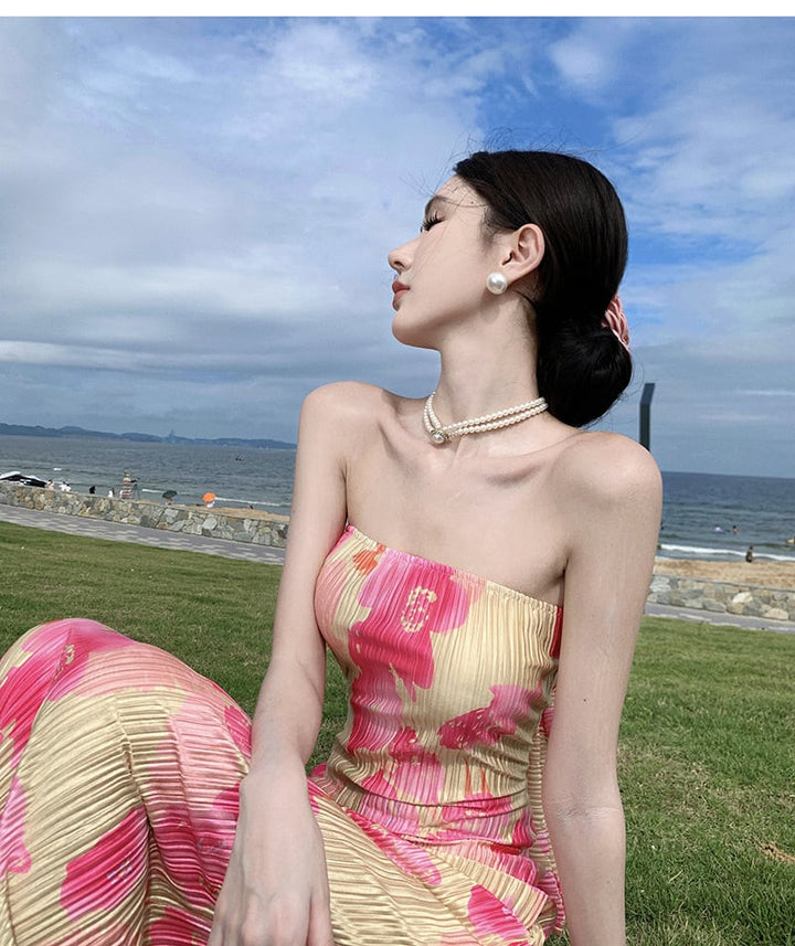 【dress】ベアトッププリントワンピース　M25004