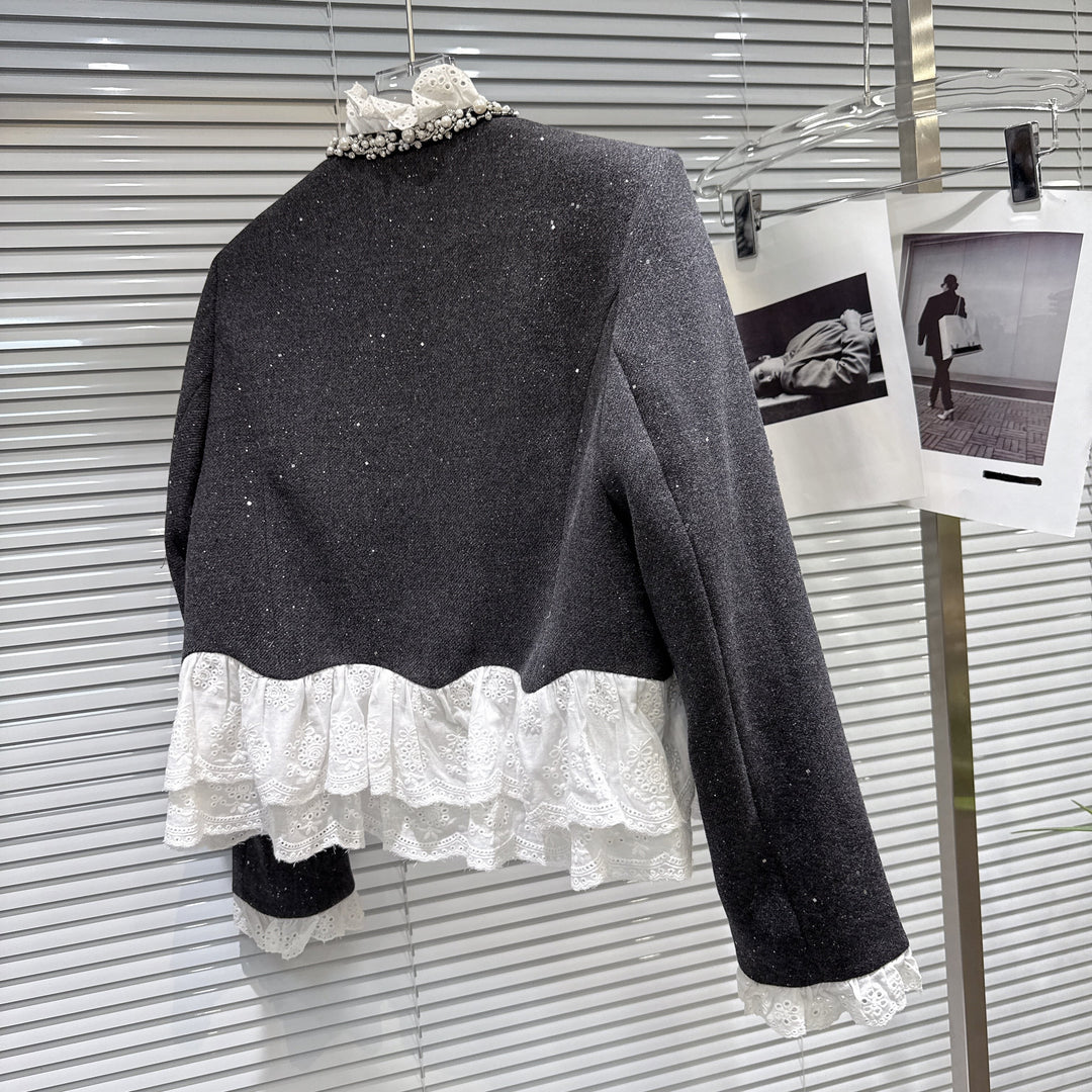 【set】レースドッキングショートジャケット×ショートパンツセット    N3479