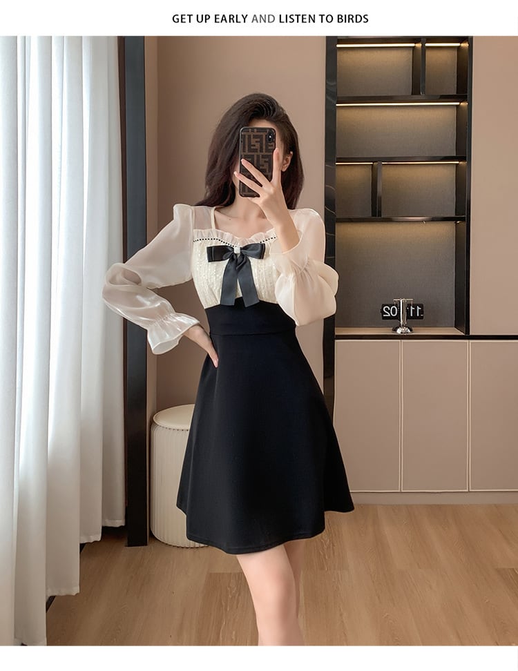 【dress】リボン付き切り替えデートワンピースオシャレ　M17575