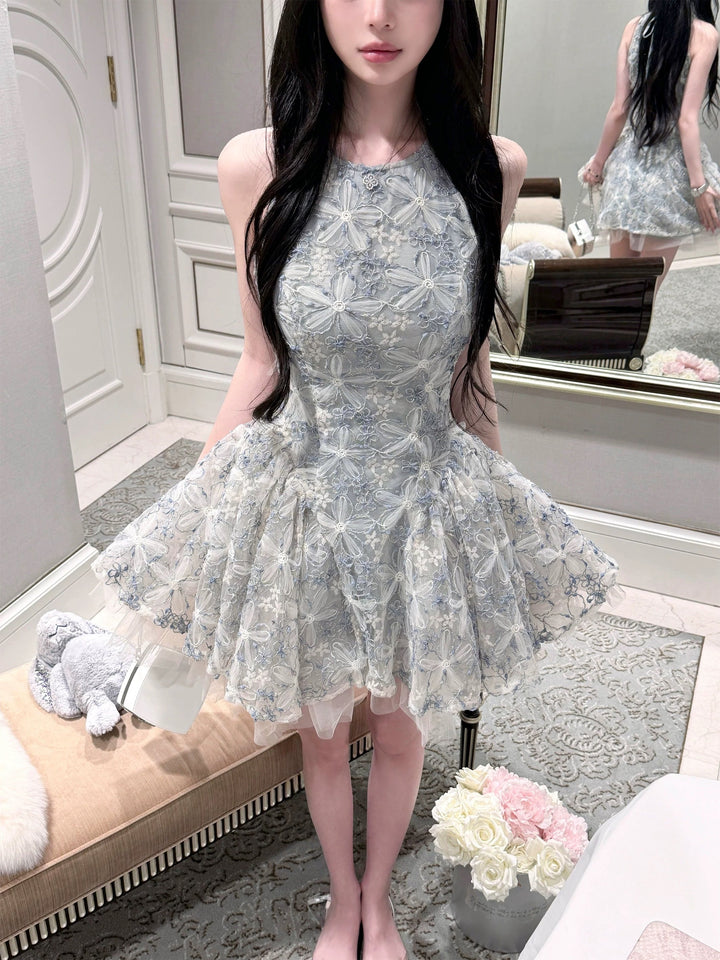 【dress】フラワー刺繍ミニワンピース　N3573