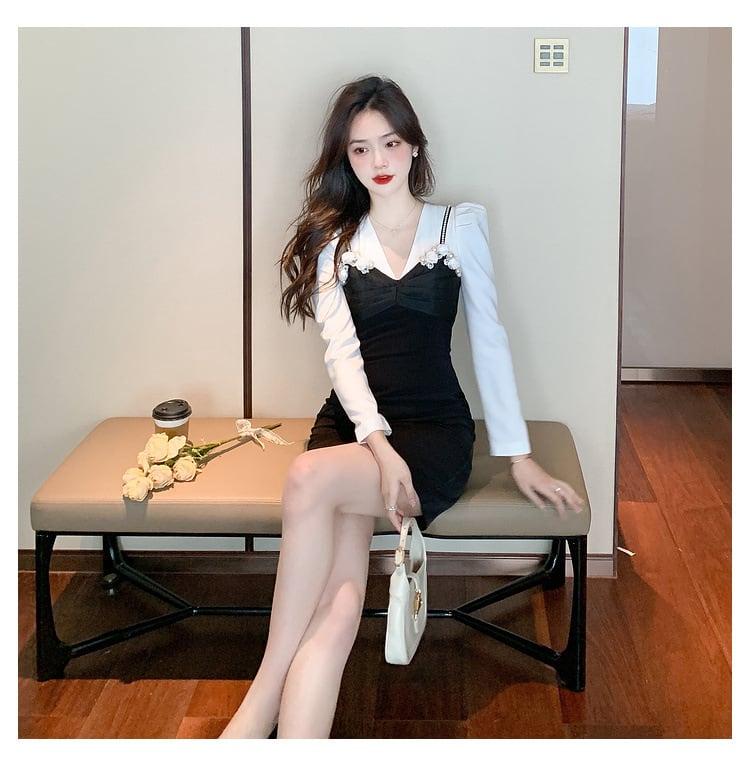 【dress】人気を独占中 エレガントデートワンピース着瘦せ　M17453