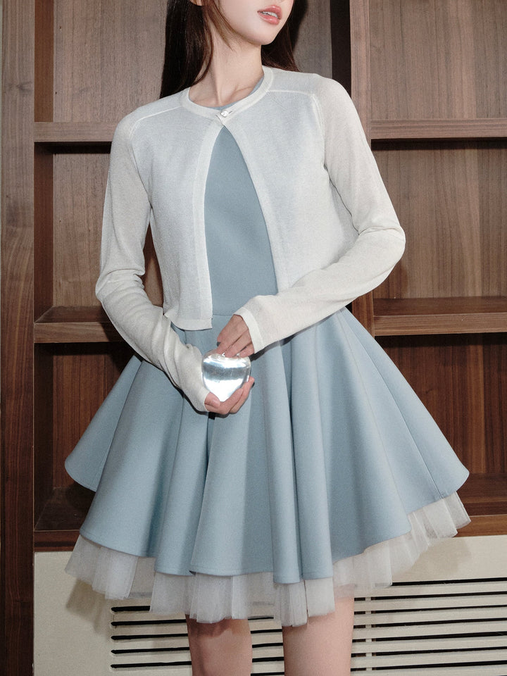 【dress】チュールドッキングノースリーブワンピース　N3093