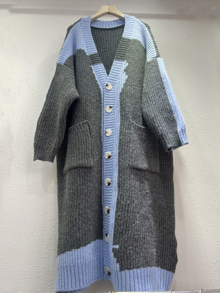【outer】ロング丈配色ニットカーデ　M18301