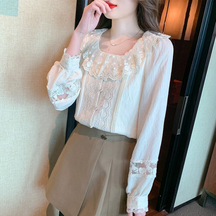 【tops】レース切り替えスウィートシャツトップス　M17344