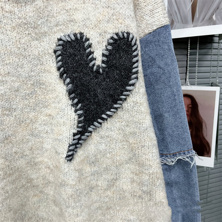 【tops】デニム切り替えニットセーター　M29323