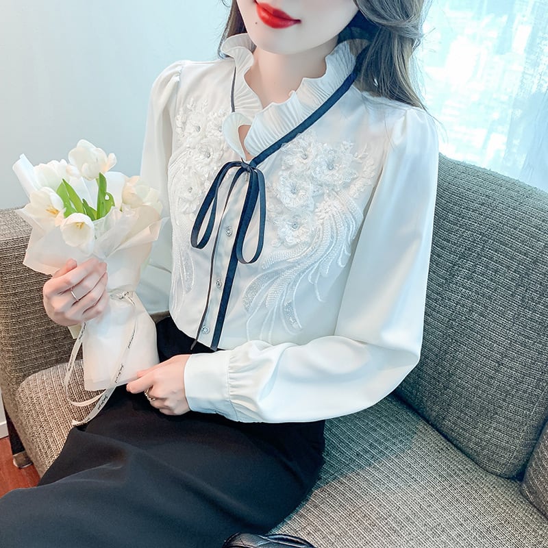 【tops】柔らかくて優しい印象フリルシャツトップス2色　M16912