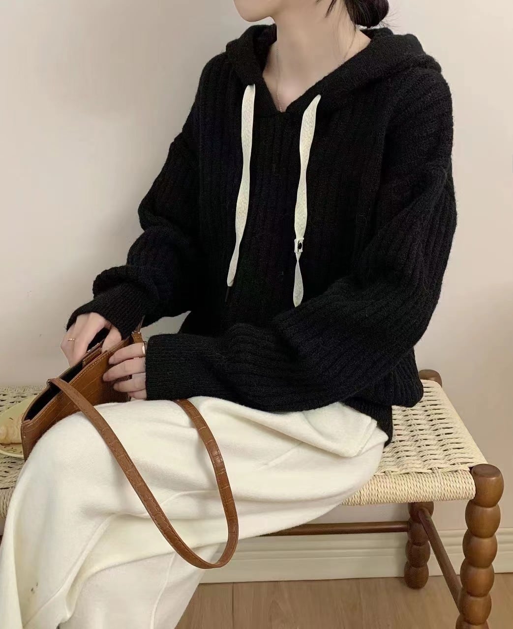 【tops】フード付きニットセーター　M18372