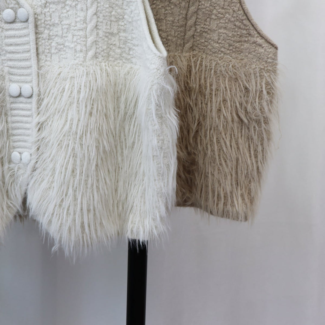 【tops】Vネックフェザーニット切り替えジレ　M17784