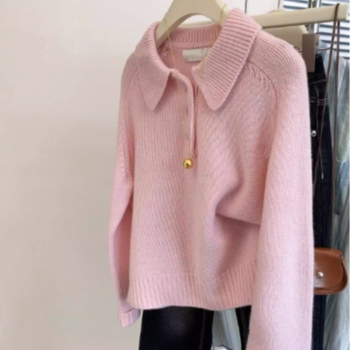 【tops】折り襟ニットセーター　M29219