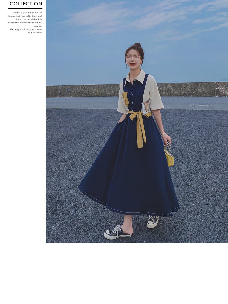 【dress】高級感 ファッション切り替えシャツワンピース　M16803
