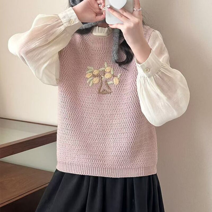 【tops】刺繡柄ニットベスト Q8127