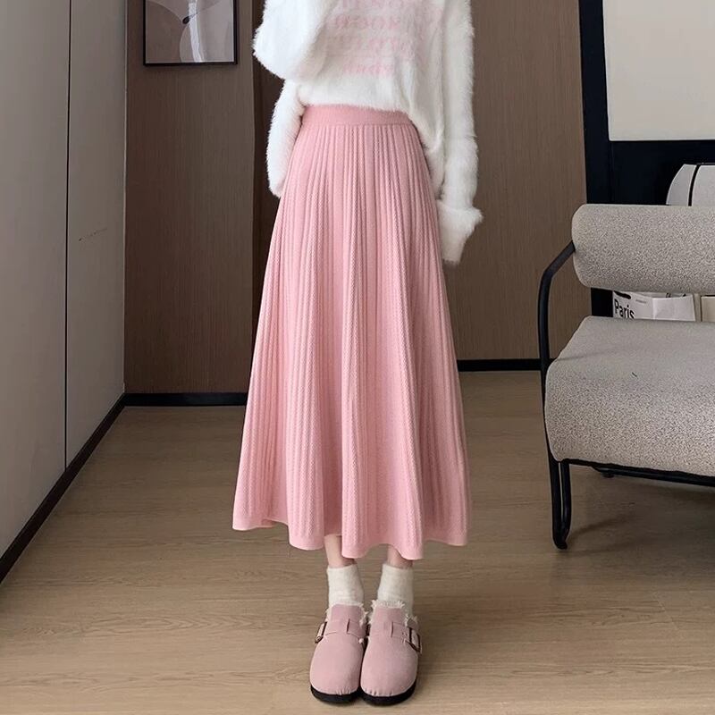 【bottoms】ロングニットスカート Q8122